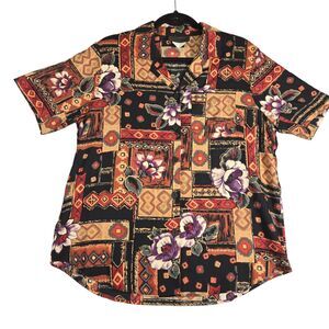 Vintage Solei Hawaiian Shirt Medium Multicolor Floral Short‎ Sleeve Fall Colors